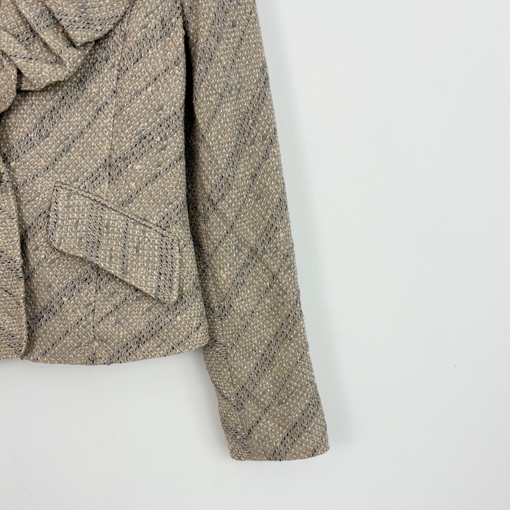 BCBGMaxazria Tan Tweed Wool Ruffle Lapel Neck Blazer Jacket Size Small - Picture 4 of 16